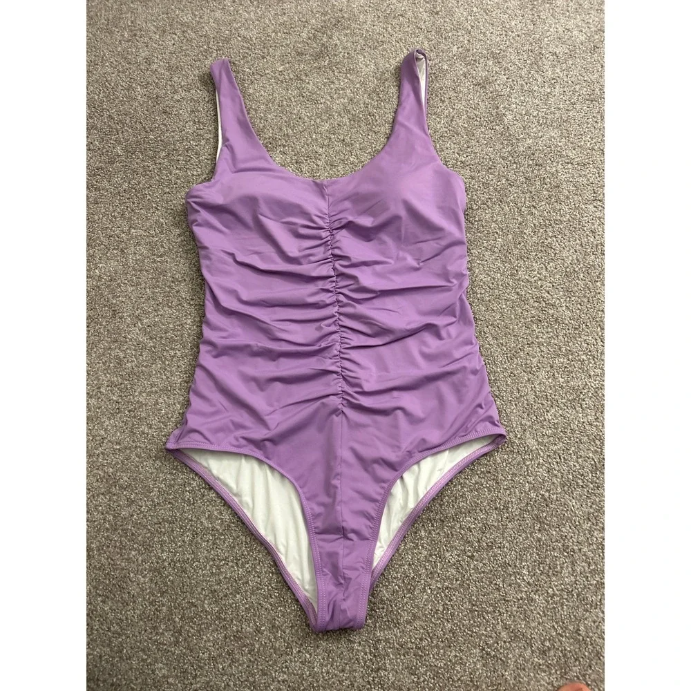 Padre Bay Swim One Piece Swimsuit Womens XL Purple Excellent Ruched V-Back Scoop